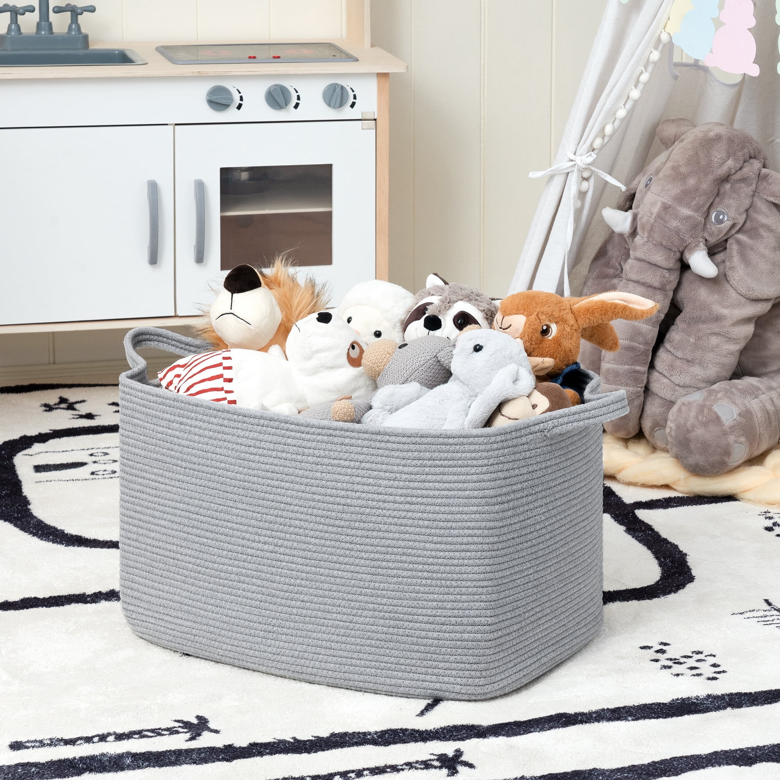TIMEYARD Large Blanket Basket, 21.6" x 14.9" x 11.8" Rectangle Woven Baskets for Storage-Gray