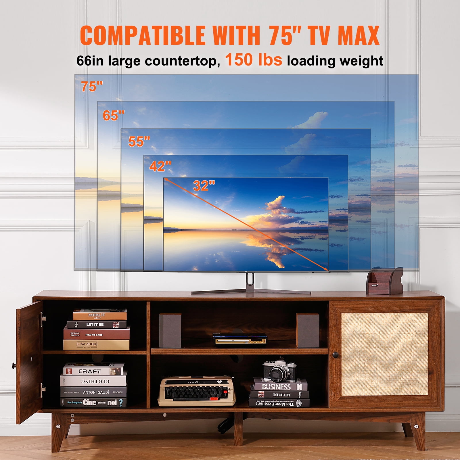 Bay Isle Home ON-TREND Élégant Meuble Télé En Rotin Pour Téléviseur De 65 Po Ou Moins, Console - 7