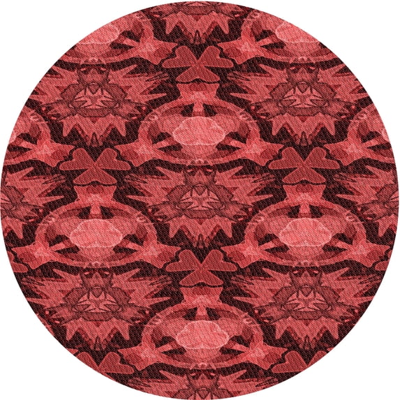 Ahgly Company Machine Washable Indoor Round Transitional Cranberry Red Area Rugs, 7' Round
