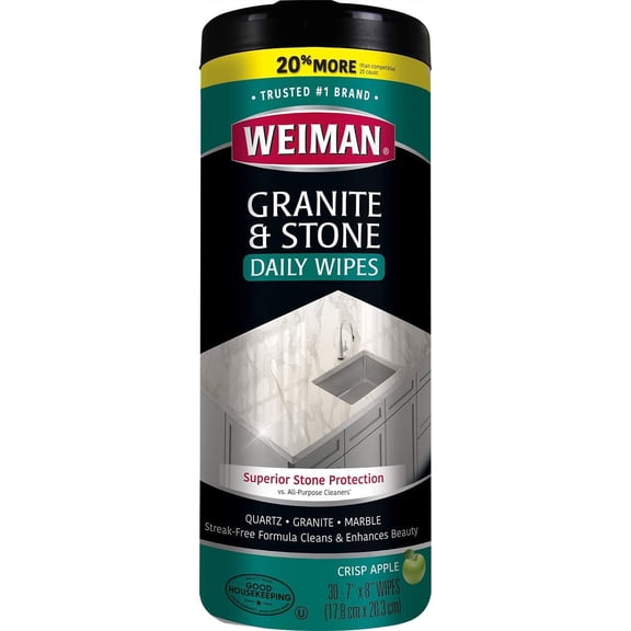 Granite Cleaner and Polish - 30 Wipes - For Granite Marble Soapstone Quartz Quartzite Slate Limestone Corian Laminate Tile Countertop and More (Pack of 1), Package May Vary
