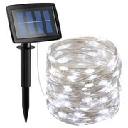 Solite Outdoor String Lights 100 LED Solar Fairy Lights 33 feet 8 Modes Copper Wire Lights Waterproof Outdoor String Lights for Garden Patio Gate Yard Party Wedding Indoor Bedroom (Solar Cool White)
