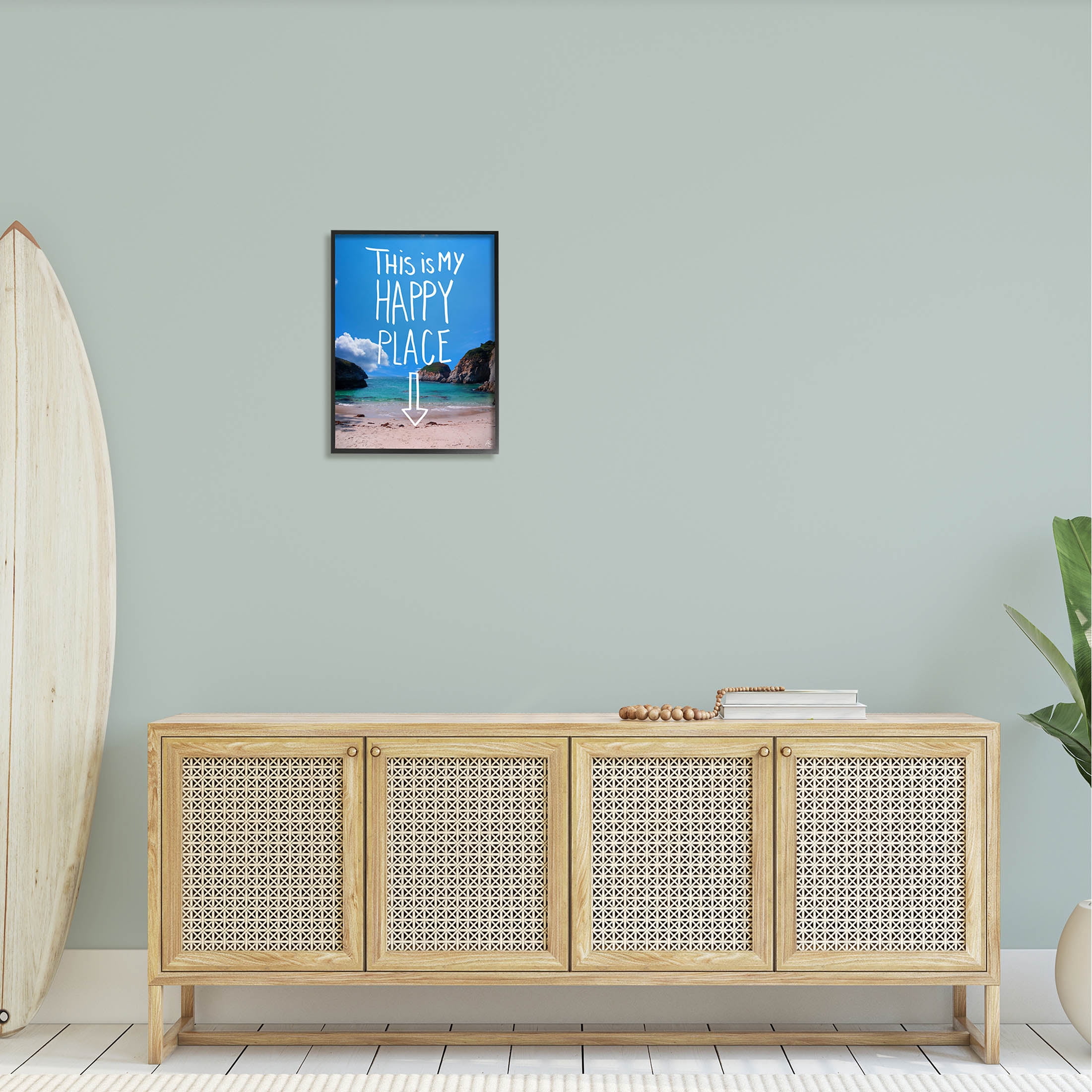 Stupell Industries My Happy Place Summer Beach Graphic Art Black Framed Art Print Wall Art, Design by K. Kaufman