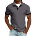 thumbnail image 2 of Yifymode Men's Spread Collar Short Sleeve Polo Shirt, Contrast Trim Soft Knit Lightweight Casual Top Dark Gray M, 2 of 4
