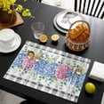 thumbnail image 3 of Blue Pink Hydrangea Placemats Set of 4, Eucalyptus Leaves Summer Botanical Plaid Placemats for Dining Table, Place Mats for Kitchen Tabletop, Waterproof Wipeable Dining Table Mats Set, 3 of 9