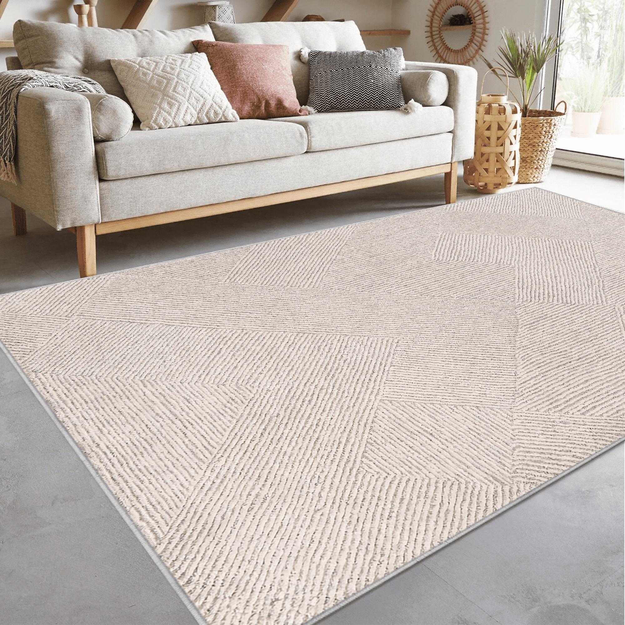 Area Rug, Washable Non-Slip Synthetic Latex Backing Carpet, Pet Friendly Low Pile Rug for Living Room Bedroom Entryway