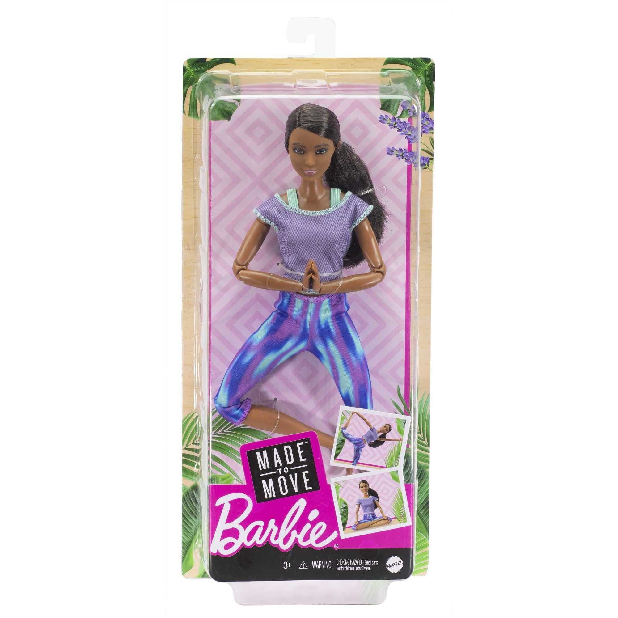 Barbie Made to Move Doll with 22 Flexible Joints Curly Brunette Ponytail Wearing Athleisure wear for Kids 3 to 7 Years Old