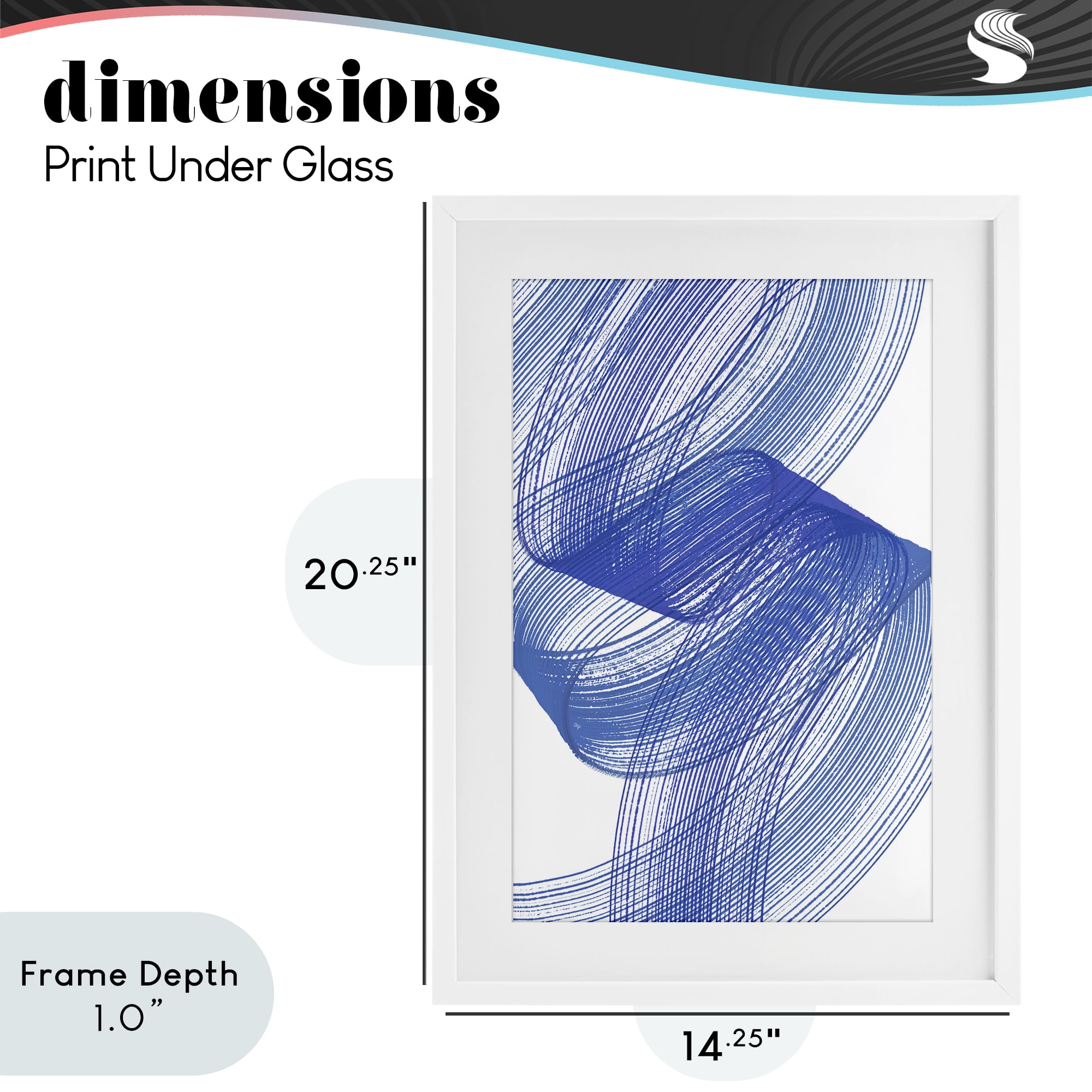 Stupell Industries Blue Lines Flowing In Motion White Framed Print Under Glass, design by Martina Pavlova