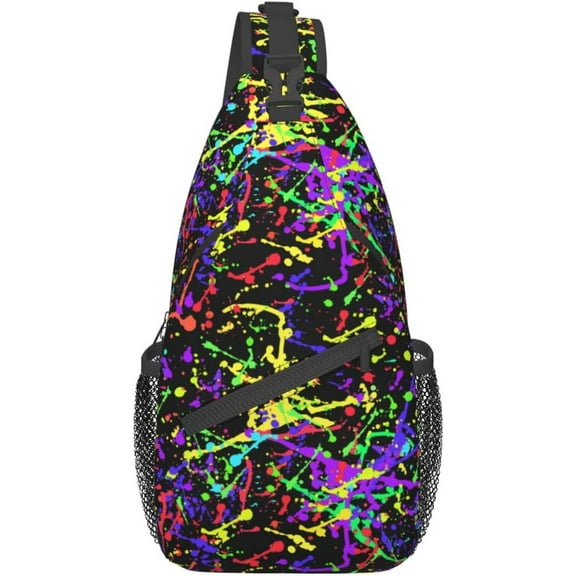 Glow in Dark Splatter Neon Sling Bag Crossbody Hiking Travel Chest Bags Backpack Shoulder Daypack for Women Men