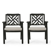 Callan Aluminum Outdoor Dining Chairs, Set of 2, Antique Black and Light Beige