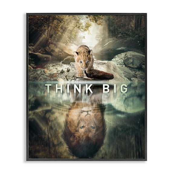 Stupell Industries Think Big Lion & Cub Animals Painting Black Framed Art Print Wall Art, 11 x 14