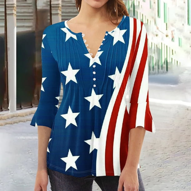 Fiudx Ofertas Flash Artículos En Oferta Camiseta Estampada a La Moda para Mujer, Blusa con Mangas 3/4, Camisetas Informales con Cuello En V
