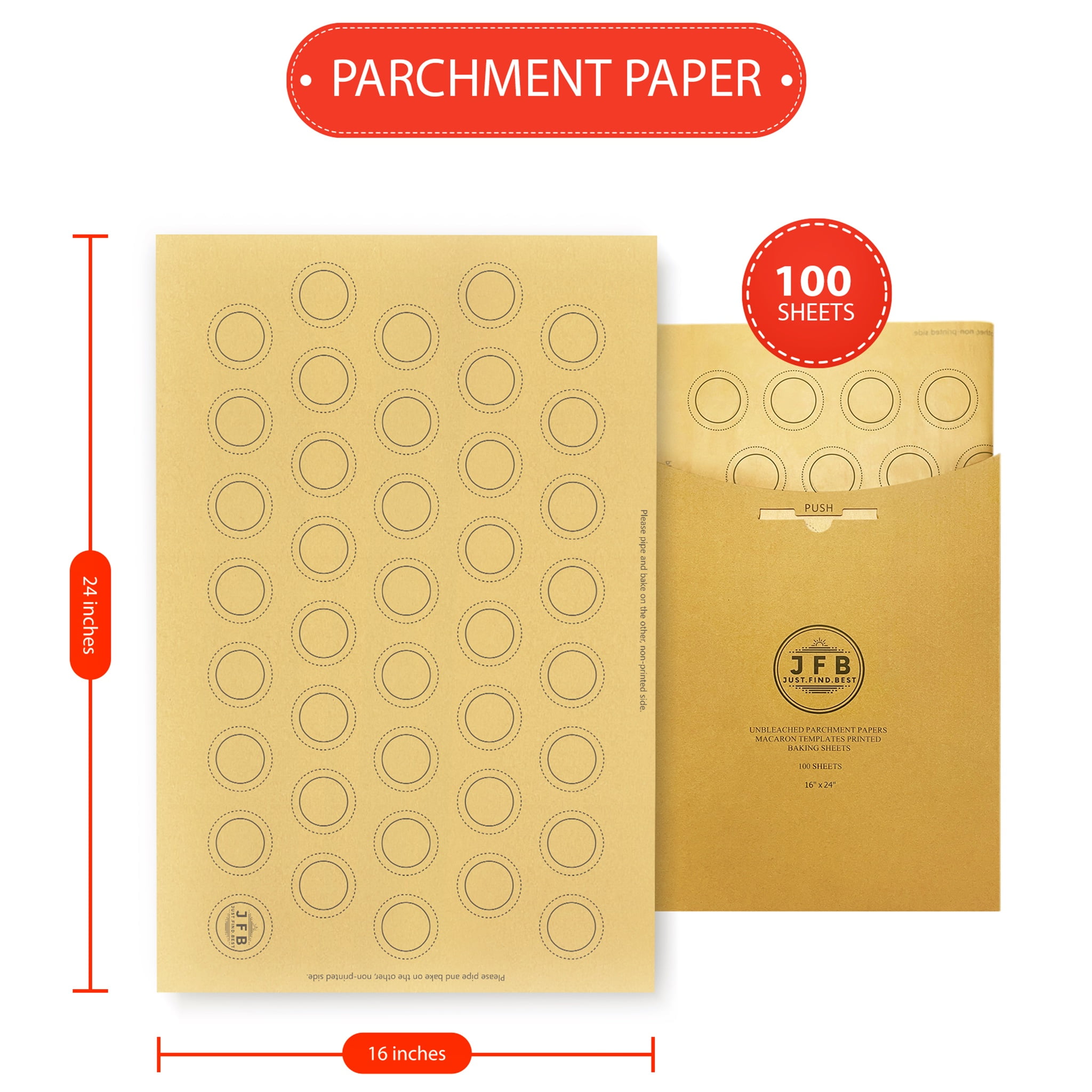 Katbite 100 Pcs Parchment Paper Sheets,16x24 Inches Non-Stick Precut B