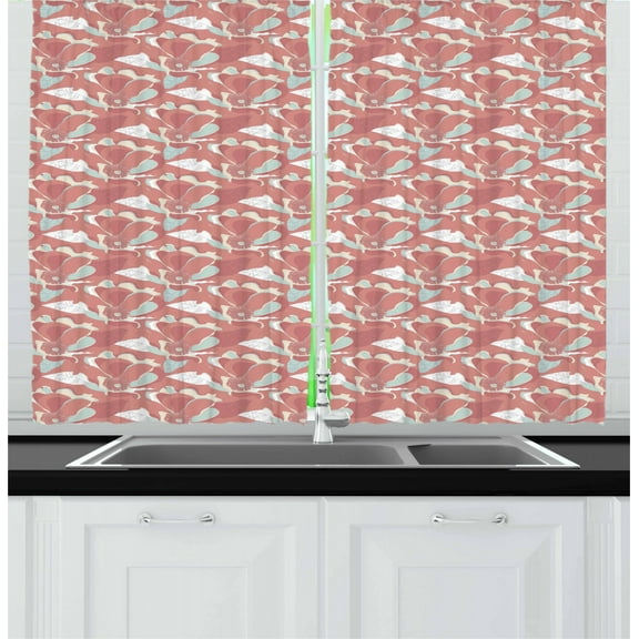 Ambesonne Blue and Coral Kitchen Curtains, Poppy Blossoms Art, 55"x39", Pale Blue Coral