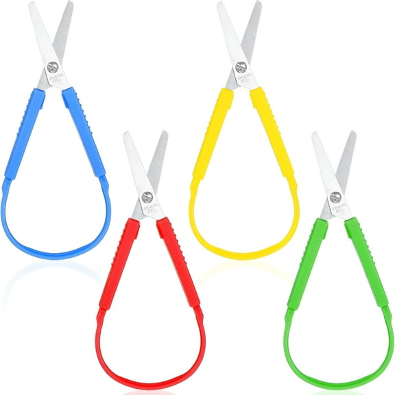 FACEGA 4 Pack Mini Loop Scissors,5.5 Inch Adaptive Design,Stainless Steel Blade,Plastic Handles,Multicolor,Compact,Ambidextrous,Safe & Easy to Use