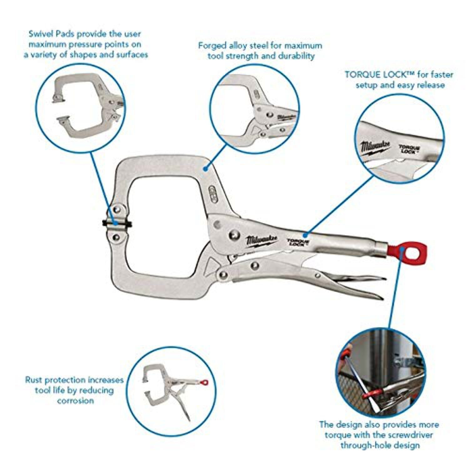 Milwaukee Tool 11" Locking C-Clamp Swivel Jaws