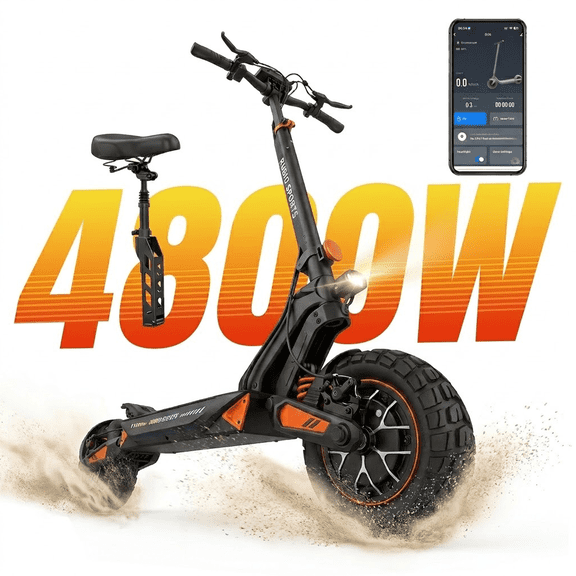 4800W Dual Motor,Off-Road Electric Scooter,40 MPH & 38 Miles Range,with Smart APP,52V Foldable Fast E Scooter for Adults