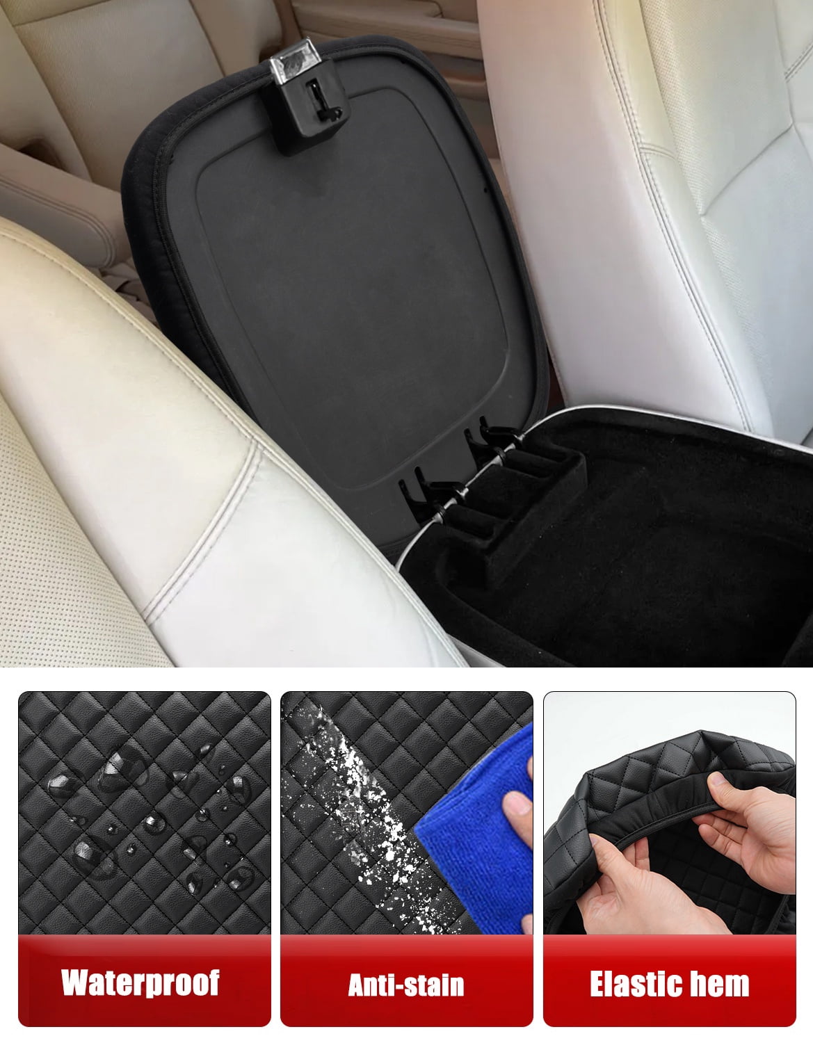 KBH Center Console Cover for Cadillac Escalade 2007-2014, Middle Console Lid Armrest Cover Protector for Car Interior Accessories, Black