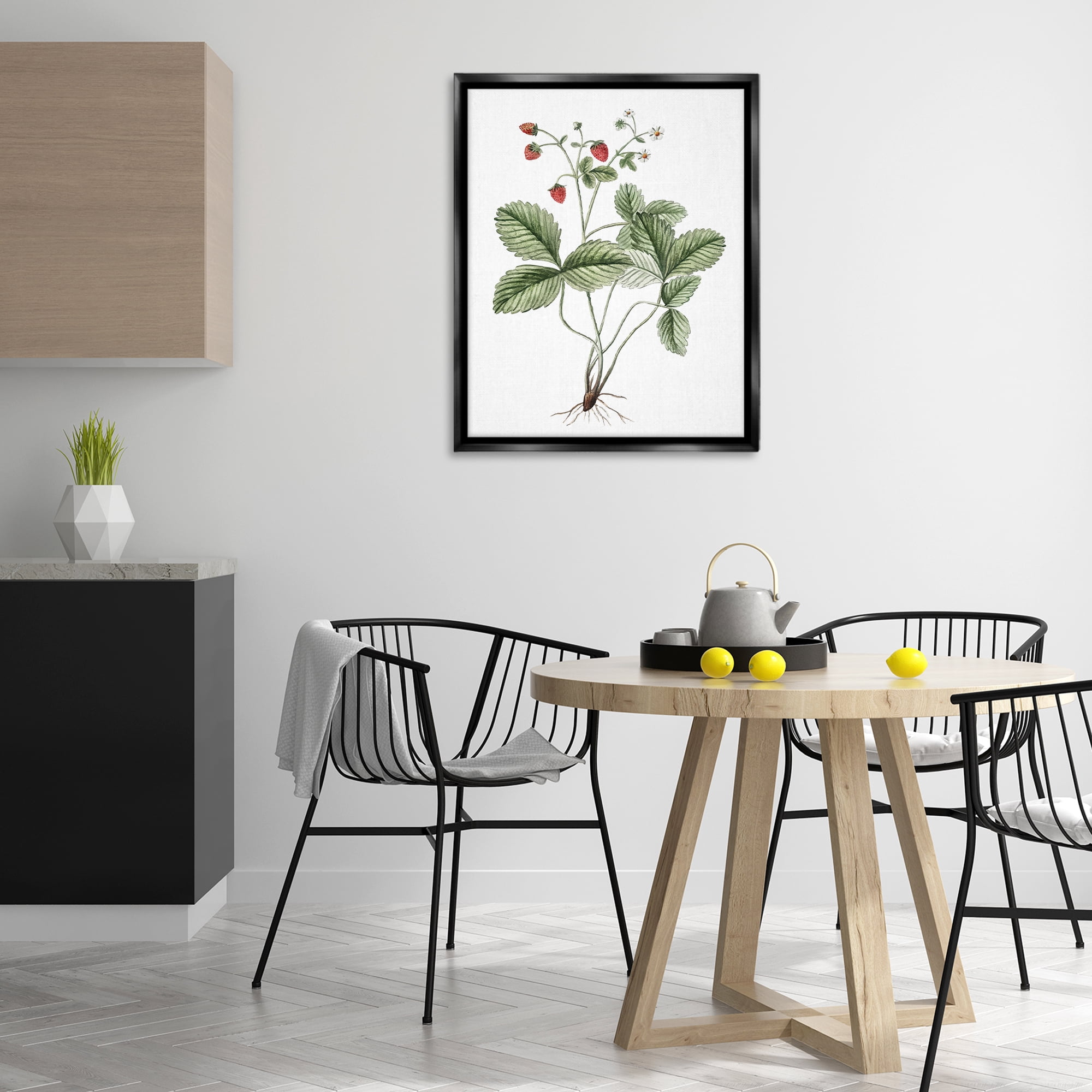 Stupell Industries Budding Strawberries Study Food & Beverage Painting Black Floater Framed Art Print Wall Art, 25 x 31