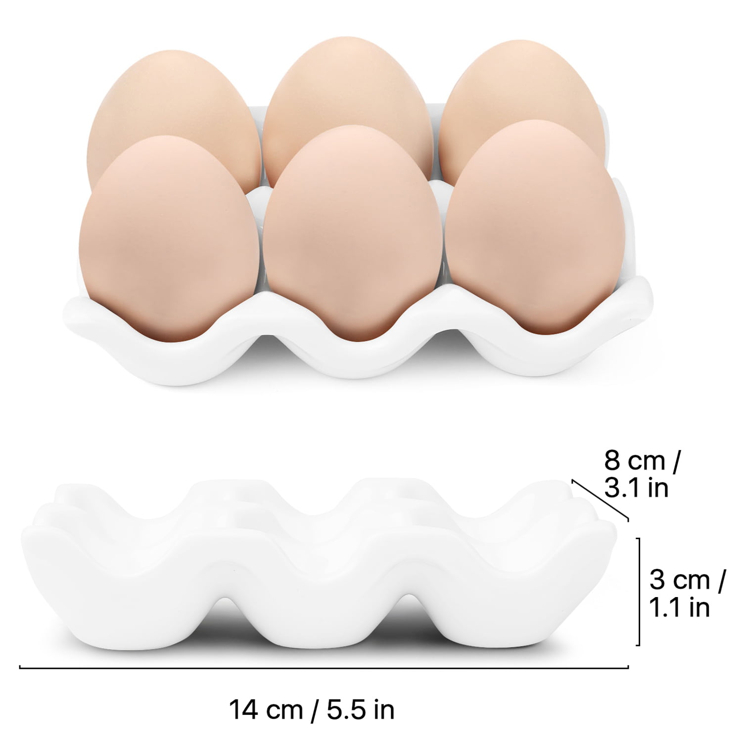Bealuffe Ceramic Egg Holder Egg Tray Porcelain Fresh Egg Holder for Fridge  Countertop Kitchen Storage Half Dozen 6 Cups