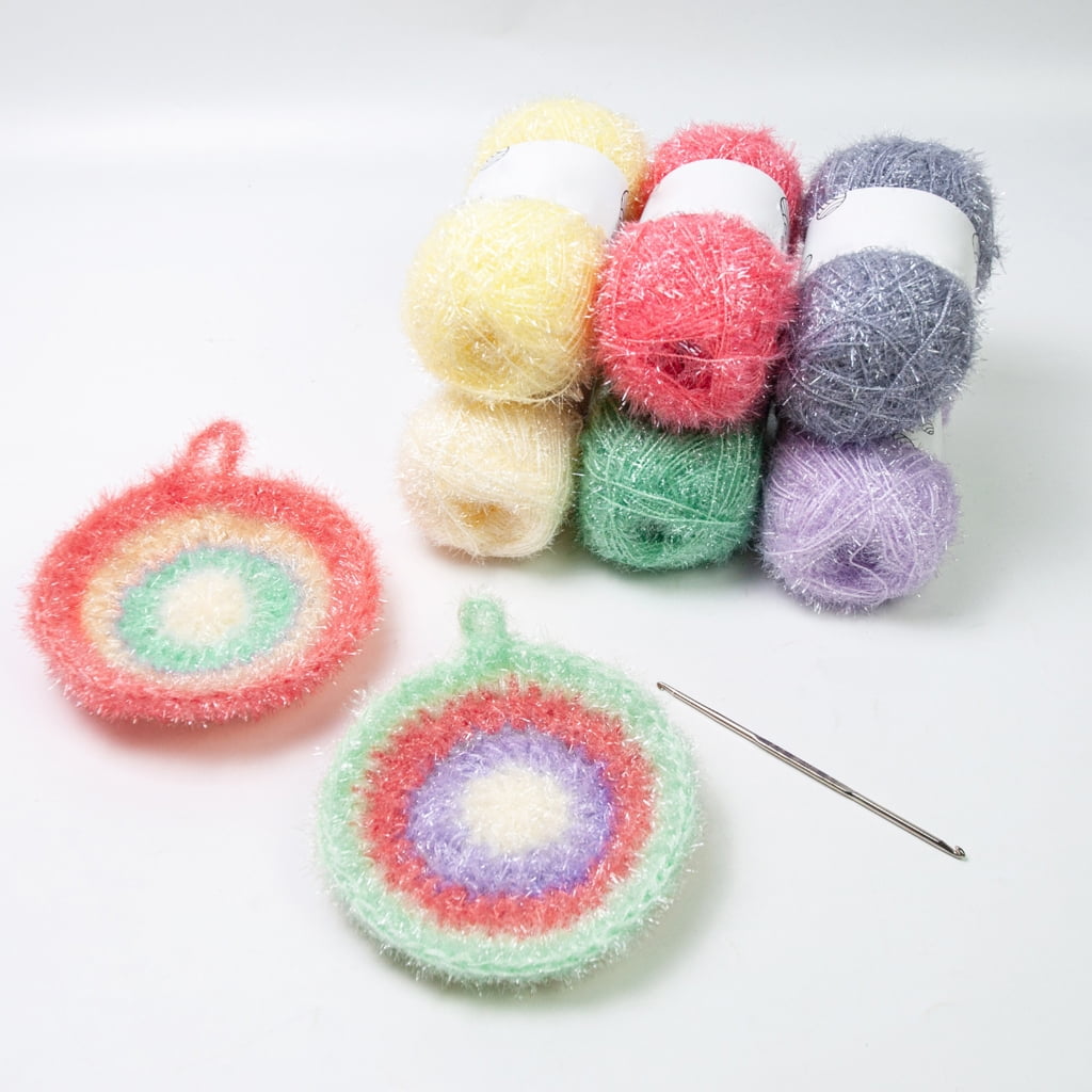 PatungKu Sparkles Dish Scrubby Yarn Crochet Yarn with Hook Polyester Yarn Crochet Yarn
