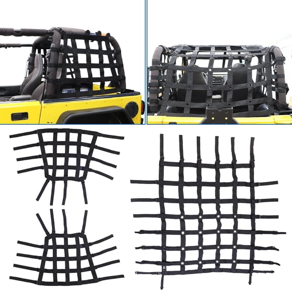 Mesh Roof Restraint Protective Cargo Trunk Net Compatible With For 1997-2006 Jeep Wrangler TJ Rear Trunk Cargo Restraint System Net Cover 3PCS