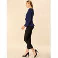thumbnail image 4 of Blusa Top Cuello Redondo Básico Allegra K Manga Pulsera Cintura Con Corbata Para Mujeres Azul Marino XS, 4 of 6