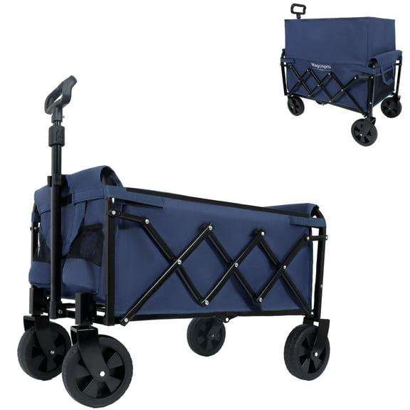Expandable Collapsible Wagon with Extra Space, Portable Utility Wagon with 360° Wheels, Foldable Collapsible Wagon for Camping, Shopping, Gardening, Fishing, Supports 225Lbs, Dark Blue