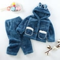 thumbnail image 2 of Toddler Pajamas for Girls Soft Flannel Hooded Long Sleeve Top and Pants Winter Warm Homewear Set Girls Clothes Blue 3-4 Years, 2 of 6