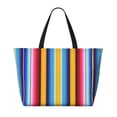 thumbnail image 2 of Wukai Yellow Blue Mexican Blanket Stripes Print Zipper Bag,large Beach Tote Bag,Waterproof Sandproof Bag,Grocery and Picnic Tote Travel Bag, 2 of 7