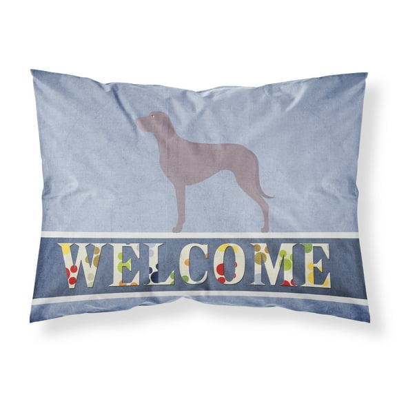 Weimaraner Welcome Fabric Standard Pillowcase Blue