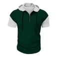 thumbnail image 5 of Men's Casual Color Block Hooded Zipper Neck Short Sleeve Sweatshirt, Sporty Top for Spring and Summer Outdoor,Army Green,L, 5 of 7