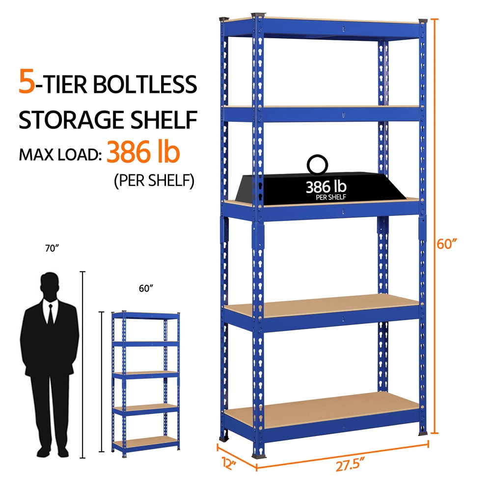 Yaheetech 5-Tier Boltless Shelf 386LB/Tier Metal Frame Set of 3,Blue