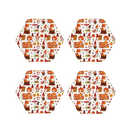 

Lukts Autumn Gnome Print Leather Drinks Coasters Set of 4 Suitable or Drinks Furniture Protection and Easy Clean up-Hexagon