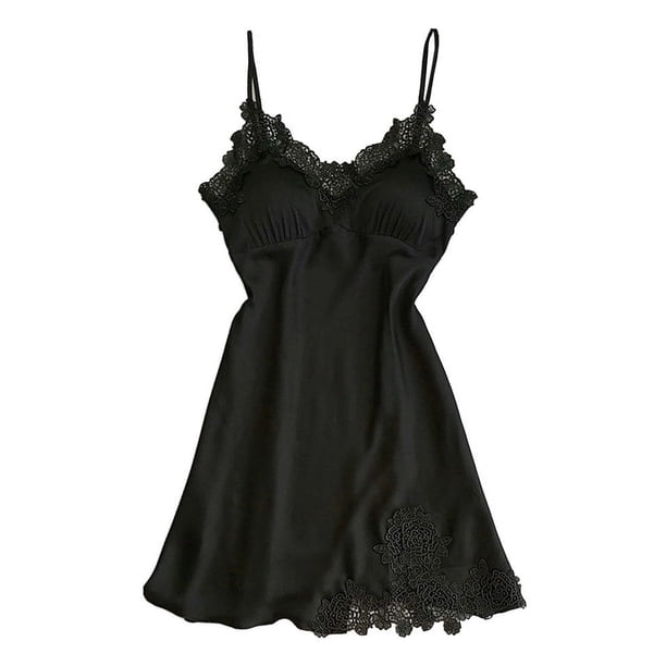 Gibobby Lencería para sexo Ropa de dormir Vestido Ropa de dormir de encaje Lencería Mujeres sexy Ropa interior Pad(Negro, L)