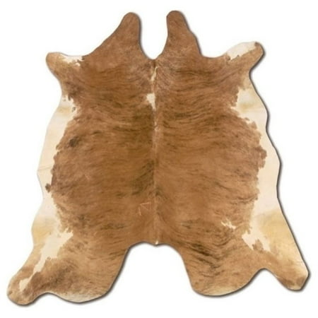 Beige Cowhide - Hawthorne Collection Hand Crafted Brown Stencil Cow Hide Rug in Beige