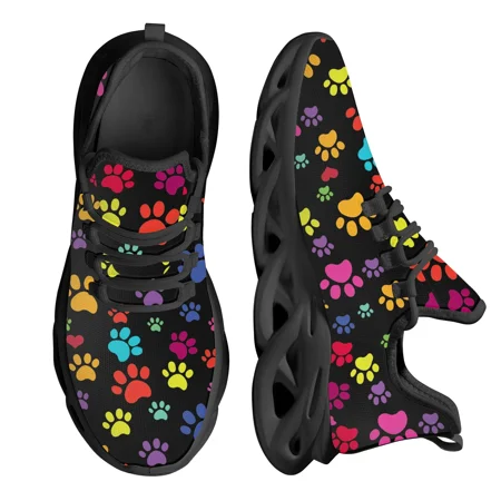 

Cool Dog Footprint uflage Printing Flat Shoes for Women Breathable Soft Sneakers Lace up Casual Platform Zapatos
