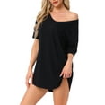 thumbnail image 4 of INSPIRE CHIC Women's T-shirt Nightgown V Neck Sleepshirts Comfy Oversized Nightshirt 2XL Black, 4 of 6