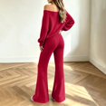 thumbnail image 6 of VISALY Women Two Piece Outfit Sets Off Shoulder Long Sleeve Knit Sweatshirts Sweater Loose Fit Flared Pants Casual Athleisure Sweatsuit Trendy Lounge Travel Workout Matching Tracksuit Wine Xl, 6 of 9