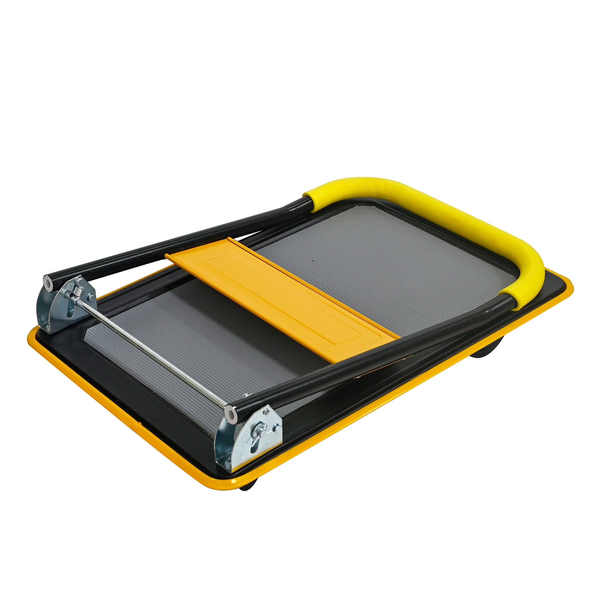 Dolly, Flatbed Cart, 330lbs Heavy Duty Capacity Platform Hand Truck 360 Degree Swivel Wheels Foldable Push Hand Cart for Loading and Storage, Warehouse-Yellow, Yellow Hand Truck,Furniture Dolly