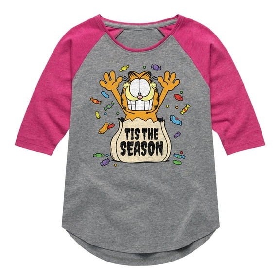 Garfield - Tis The Season - Toddler And Youth Girls Raglan Graphic T-Shirt