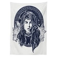 thumbnail image 3 of Ambesonne Ethnic Tablecloth Rectangular Table Cover, Occult Woman Portrait, 60"x84", White and Dark Blue, 3 of 4