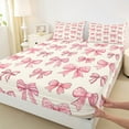 thumbnail image 3 of Feelyou Fashion Pink Ribbon Bed Sheets for Kids, Polkadots Bowknot King Sheets, Kawaii Bow-tie Bow Sheet Set, Lightweight Room Decor, 4pcs, 3 of 7