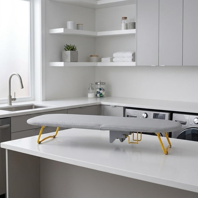 twisto Folding Desktop Ironing Board Tabletop Ironing Board for Dorm Apartment Home Gray Yellow