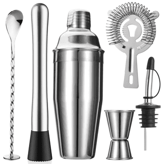 Houdini 5-Piece Bar Set in Stainless Steel with Wood and Glass