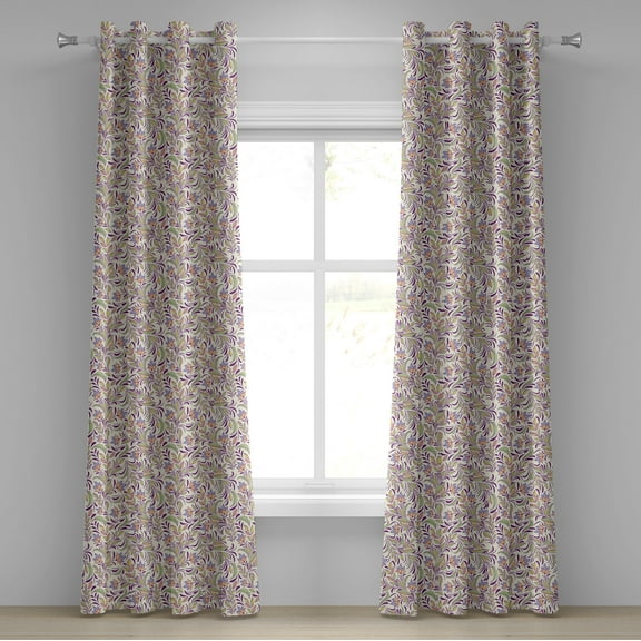 Ambesonne Abstract Grommet Curtain, Bouquet of Romance, 50" x 96", Pale Green Lavender