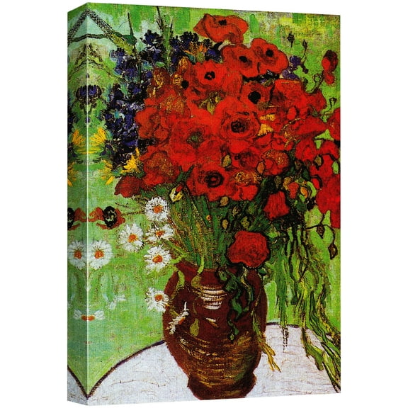 wall26 Canvas Print Wall Art Red Poppies & Daisies by Master Artist Vincent Van Gogh Nature Wilderness Illustrations Fine Art Relax/Calm Multicolor for Living Room, Bedroom, Office - 32"x48&
