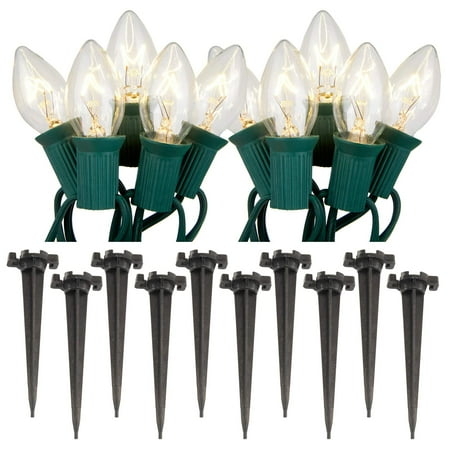 LumaBase Outdoor Electric Plug-In Pathway Lights with Stakes and 10 Warm White Bulbs