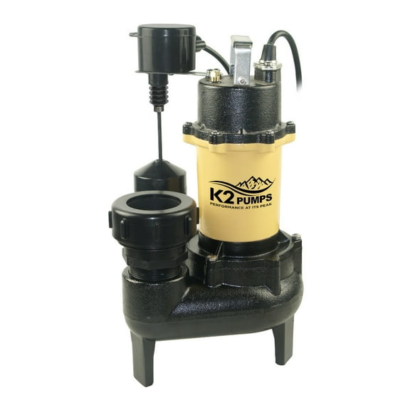 K2 Pumps Sewage Pump 1/2 Hp Cast Iron With Piggyback Vertical Switch
