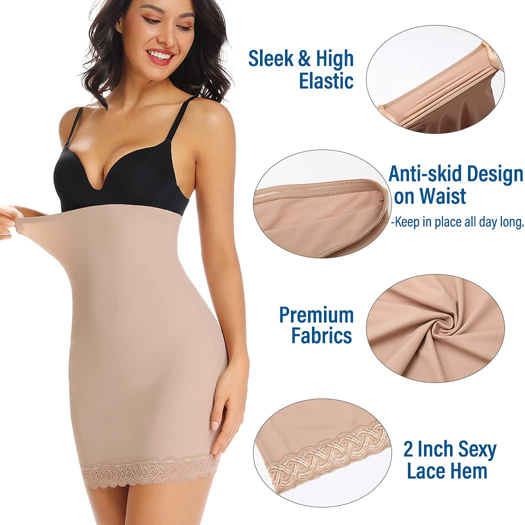 Women Shapewear Strapless Full Slips for Under Dresses Tummy Control Slips  Slimming Skirts Full Body Shaper Seamless Underwear 