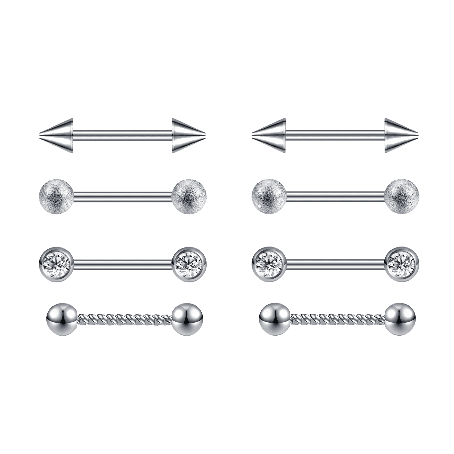 ZS 14G Silver Nipple Piercing Stainless Steel Tongue Ring Barbell Nipple Ring for Women